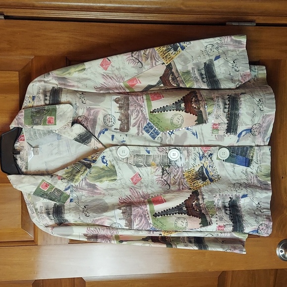 CJ Banks Jackets & Blazers - * CJ Banks European Postcard Button Up Jacket with Sequins, Size 3X, Like New